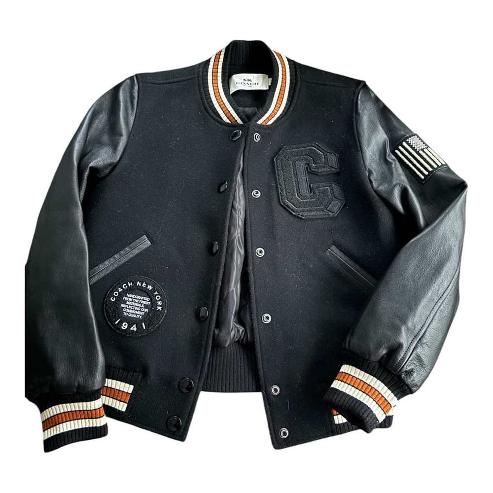 Vintage Coach Black Leather Varsity Jacket